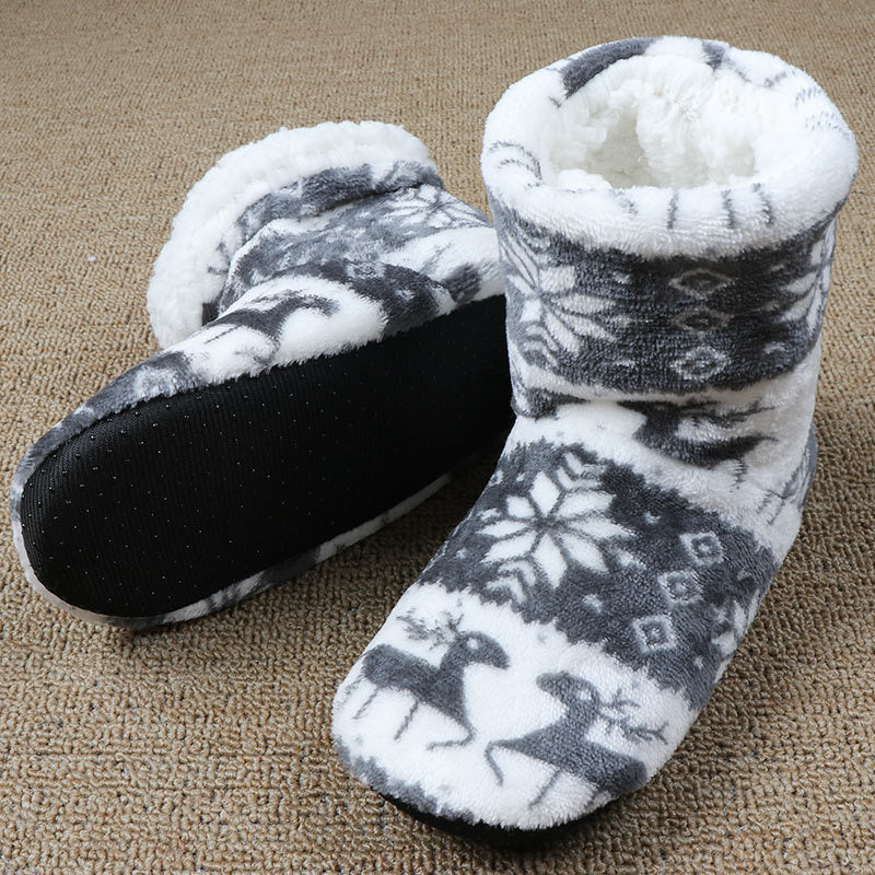 Cozy Christmas Elk Plush Slippers - Warm Indoor Socks Shoes for the Holiday Season