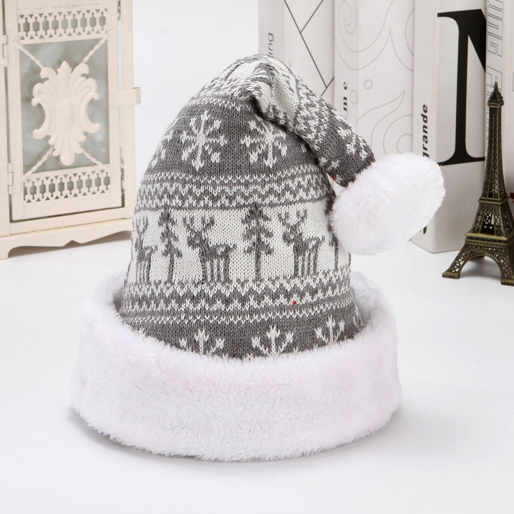 "Cozy Knitted Christmas Hat with Snowflake & Deer Pattern – Warm Wool Flannel Holiday Beanie"