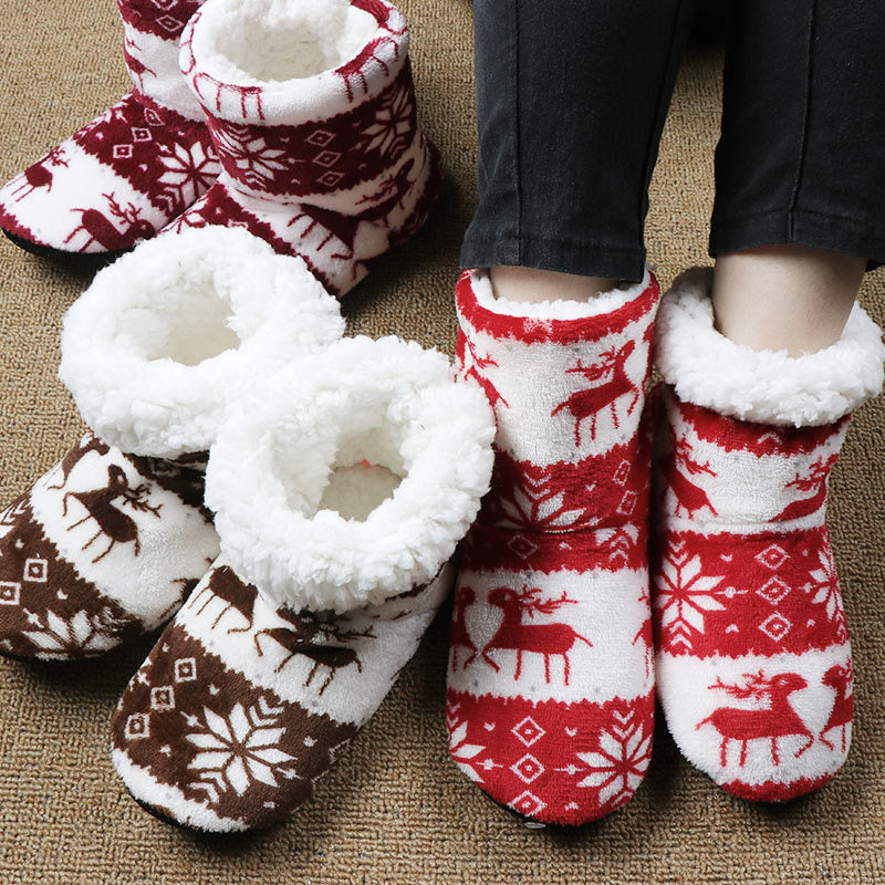 Cozy Christmas Elk Plush Slippers - Warm Indoor Socks Shoes for the Holiday Season