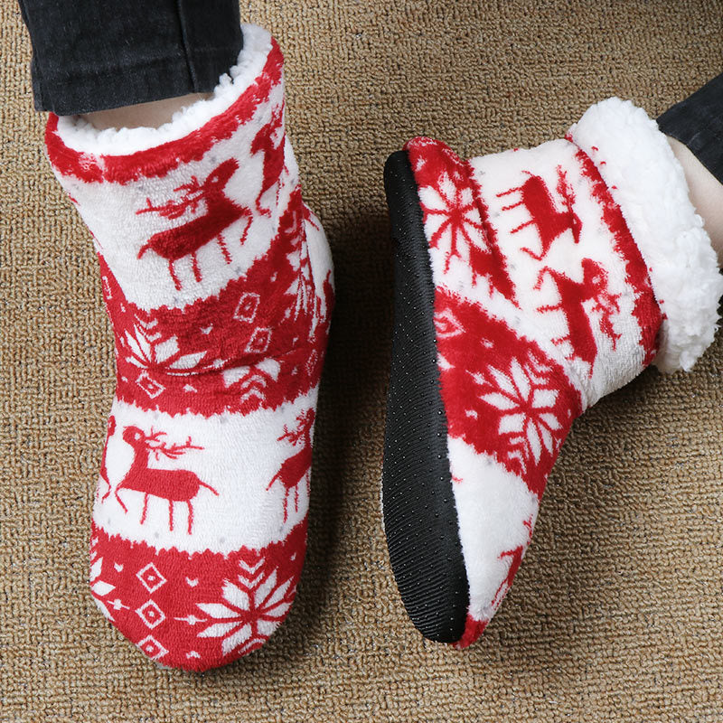 Cozy Christmas Elk Plush Slippers - Warm Indoor Socks Shoes for the Holiday Season