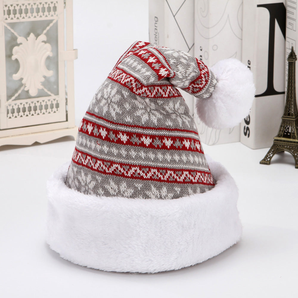 "Cozy Knitted Christmas Hat with Snowflake & Deer Pattern – Warm Wool Flannel Holiday Beanie"